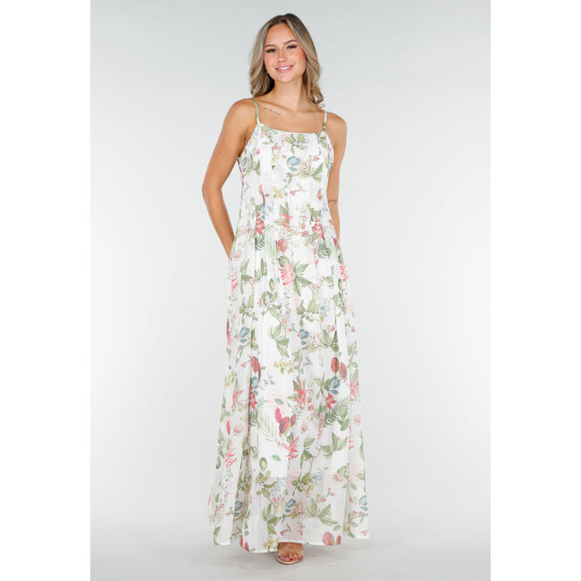 Langes Maxikleid mit Blumenmuster und Spaghetti-Trägern