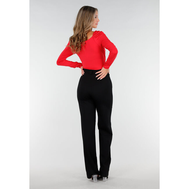 Rotes Stretch-Top mit Revers und Falten