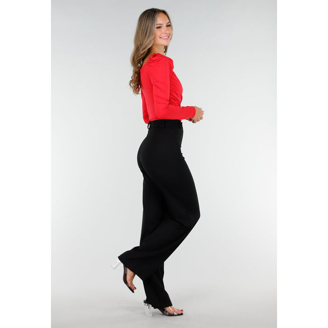 Rotes Stretch-Top mit Revers und Falten