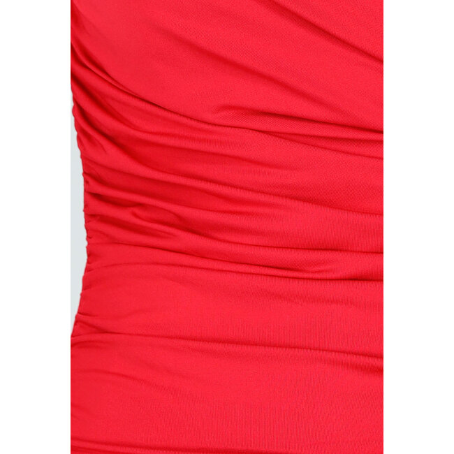 Rotes Stretch-Top mit Revers und Falten