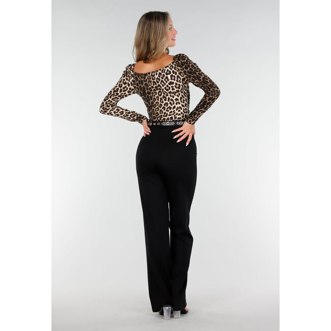 Leoparden-Stretch-Top mit Revers und Falten