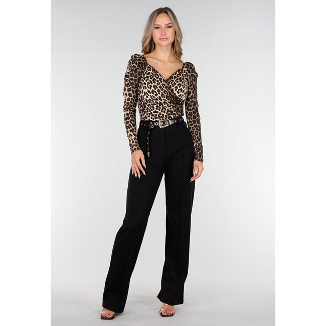 Leoparden-Stretch-Top mit Revers und Falten