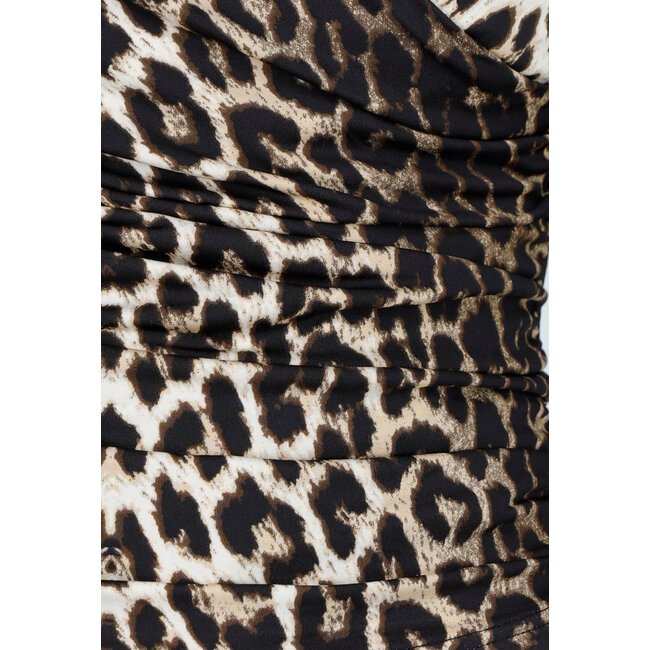 Leoparden-Stretch-Top mit Revers und Falten