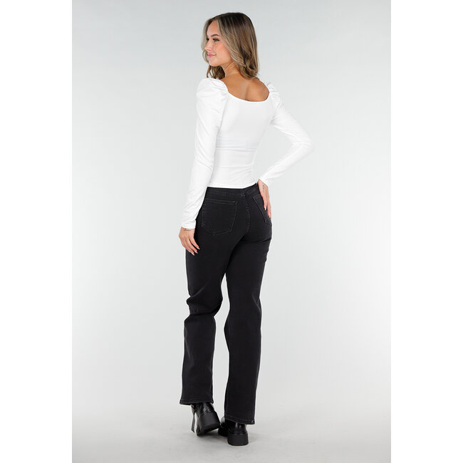 Weißes Stretch-Top mit Revers und Falten