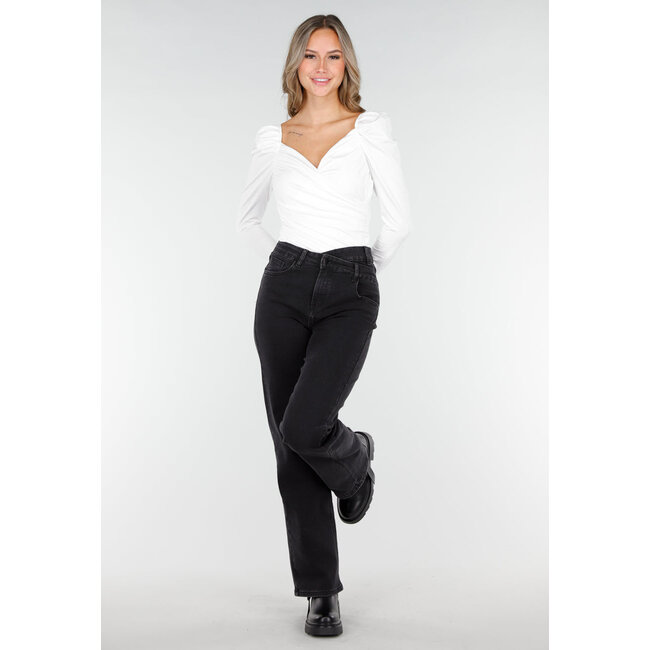 Weißes Stretch-Top mit Revers und Falten