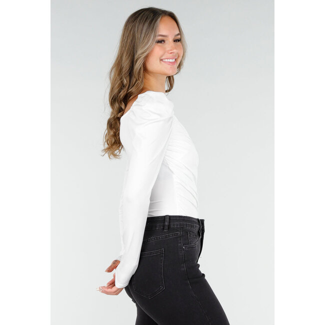 Weißes Stretch-Top mit Revers und Falten