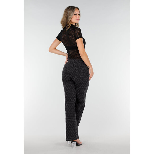 Schwarzes gehäkeltes Stretch-Top mit Col und kurzen Ärmeln