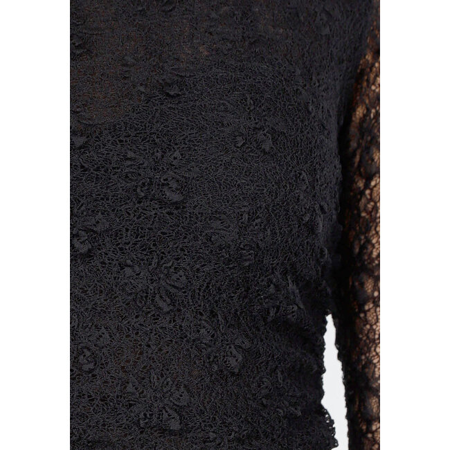 Schwarzes See-Through-Spitzen-Top mit Drapierungseffekt
