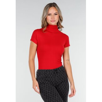 Rotes Stretch-Top mit Col