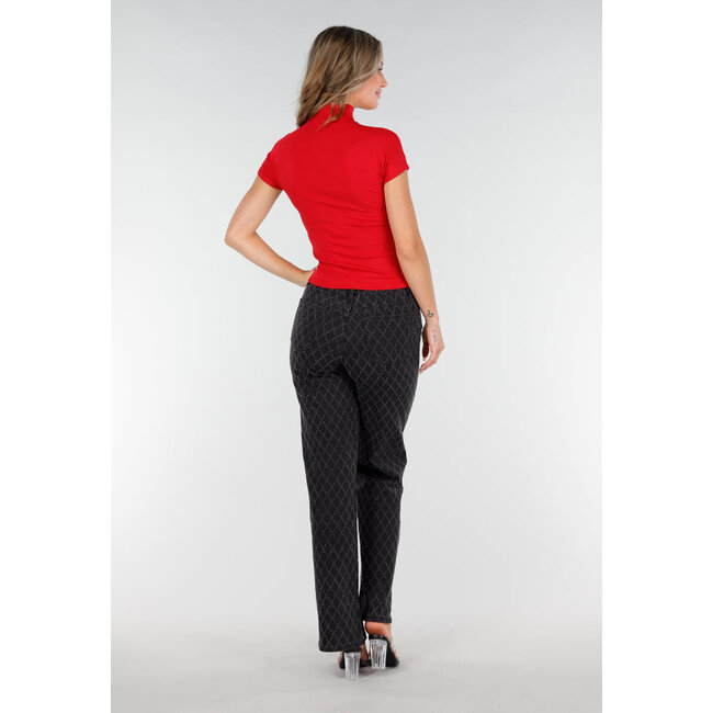 Rotes Stretch-Oberteil mit Rollkragen und kurzen Ärmeln