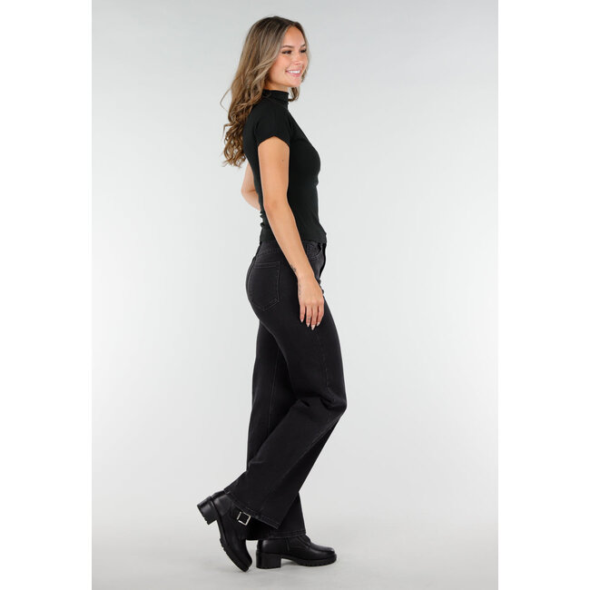 Schwarzes Stretch-Top mit Col und kurzen Ärmeln