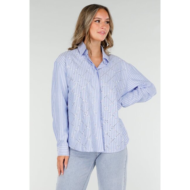Gestreifte Bluse mit Strass