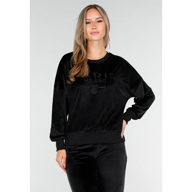 Schwarzes Velours-Homewear-Set mit langen Ärmeln und weiten Hosen