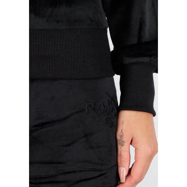 Schwarzes Velours-Homewear-Set mit langen Ärmeln und weiten Hosen