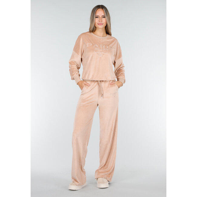 Rosa Velours-Jogginganzug mit langen Ärmeln und weiten Hosen