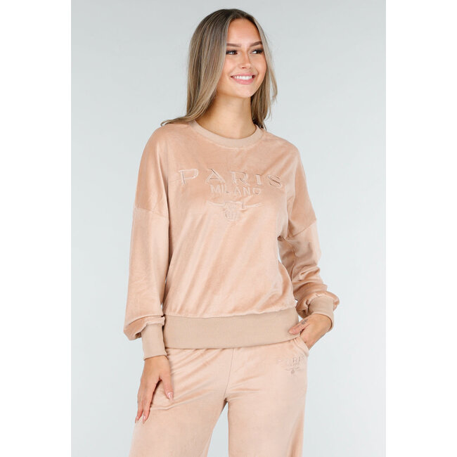 Rosa Velours-Jogginganzug mit langen Ärmeln und weiten Hosen