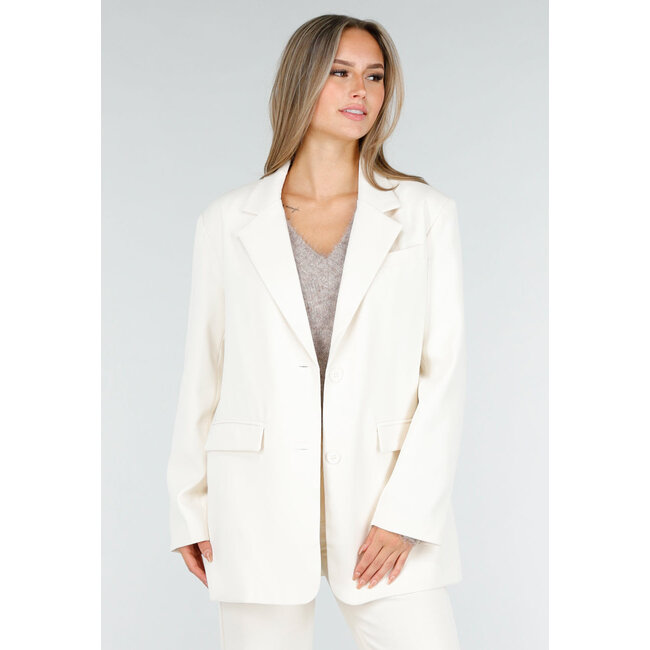 Cremefarbener Oversized-Blazer mit Reverskragen und Knöpfen