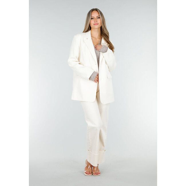 Cremefarbener Oversized-Blazer mit Reverskragen und Knöpfen