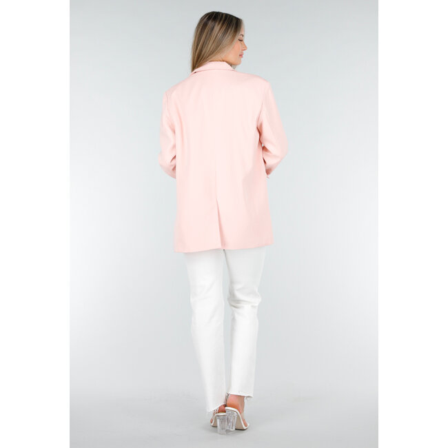 Hellrosa Oversized-Blazer mit Knopfverschluss und Reverskragen