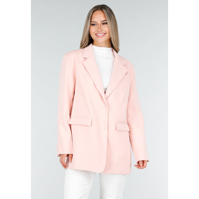 Hellrosa Oversized-Blazer mit Knopfverschluss und Reverskragen