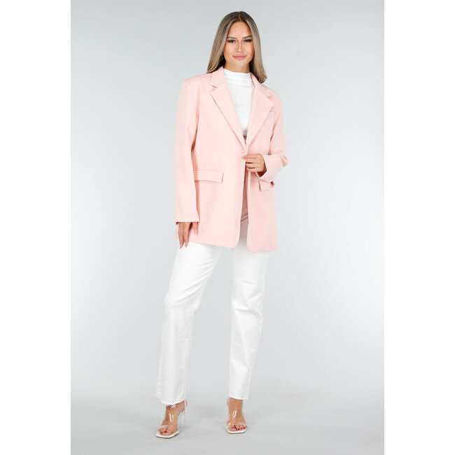 Hellrosa Oversized-Blazer mit Knopfverschluss und Reverskragen