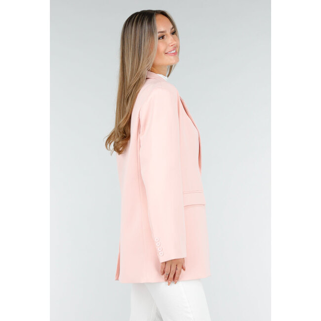 Hellrosa Oversized-Blazer mit Knopfverschluss und Reverskragen