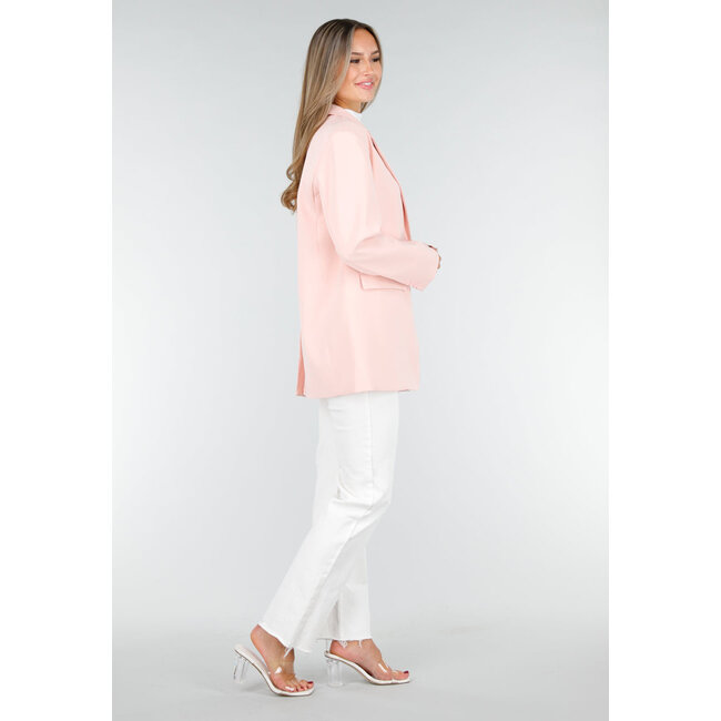 Hellrosa Oversized-Blazer mit Knopfverschluss und Reverskragen