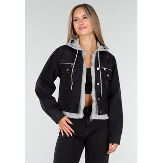 Schwarze Jeansjacke mit Kapuze