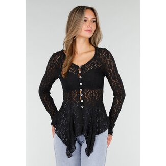 Schwarzes Stretch-Oberteil mit Spitze