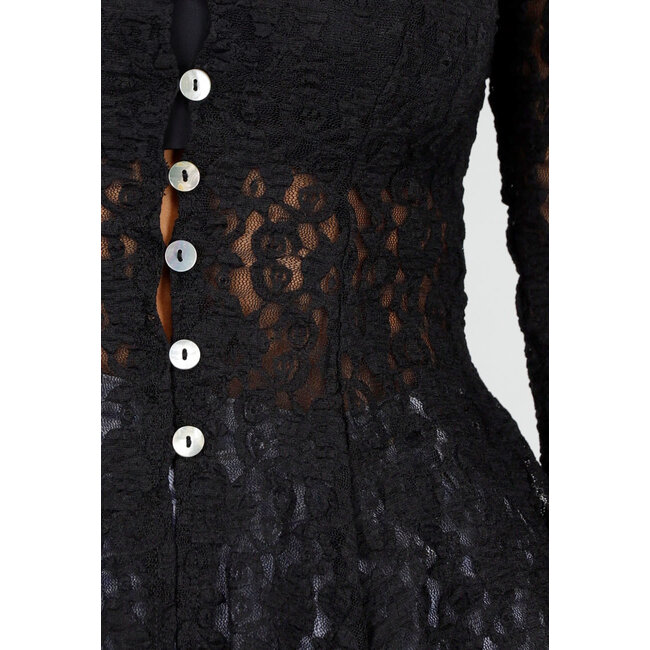 Schwarzes Spitzen-Peplum-Oberteil mit Knöpfen