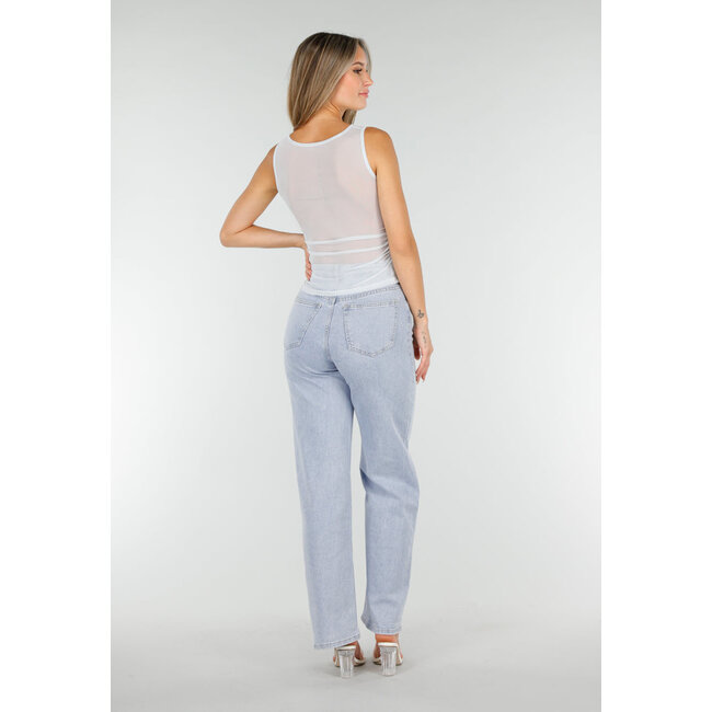 Hellblaues Mesh-Crop-Top mit Rüschendetail und Stretch