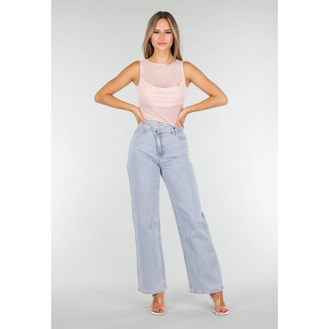 Rosa Mesh-Crop-Top mit Rüschendetail und Stretch
