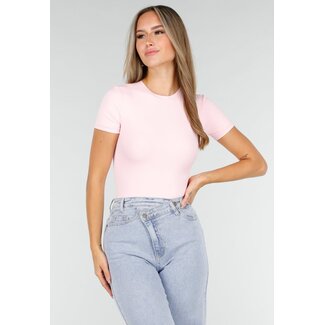 Rosa Stretch-Bodysuit mit kurzen Ärmeln