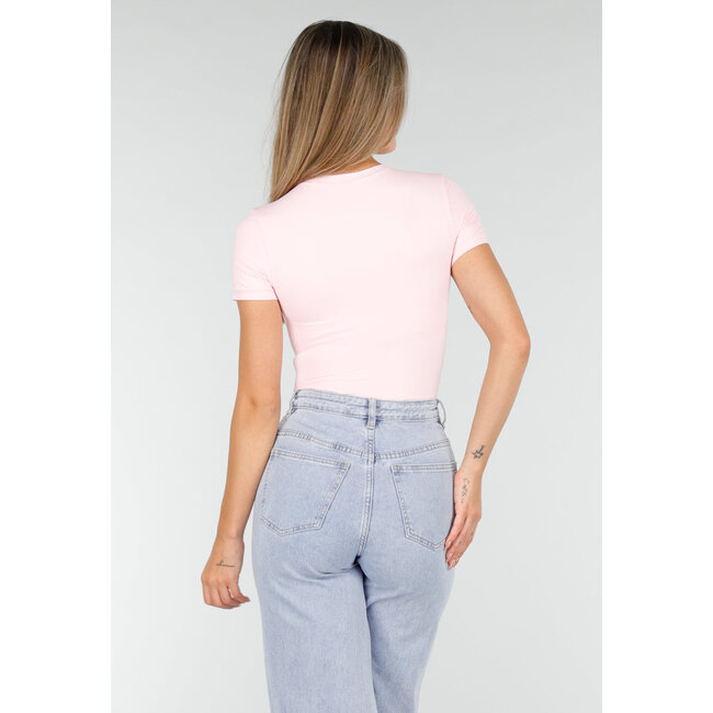 Rosa Bodysuit mit kurzen Ärmeln und String-Rückseite