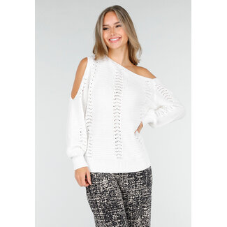 Weißer Off-Shoulder-Stretchpullover