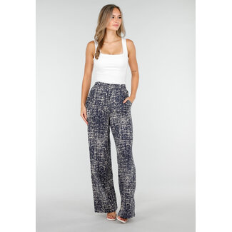 Weite dunkelblaue Hose mit Print