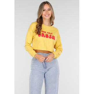 Gelbes Crop-Top mit Textdruck