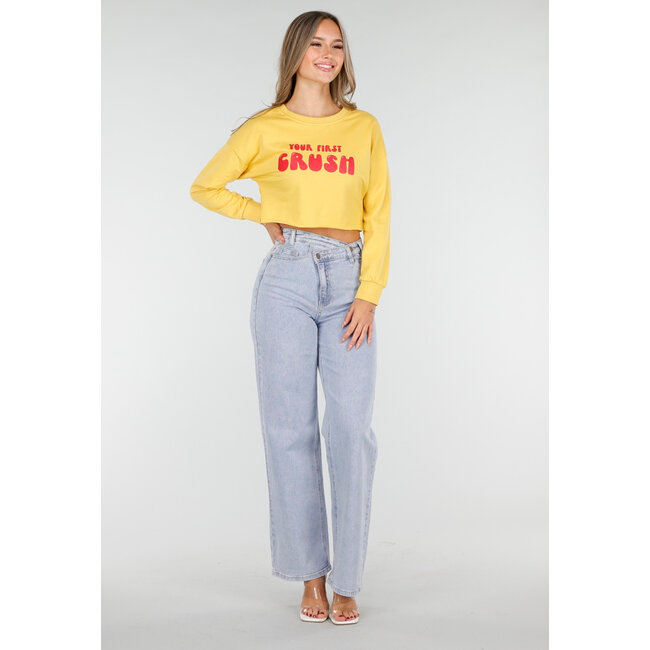 Gelbes Crop-Top mit langen Ärmeln