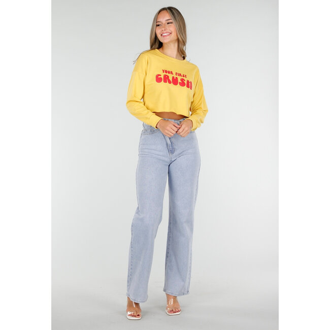 Gelbes Crop-Top mit langen Ärmeln