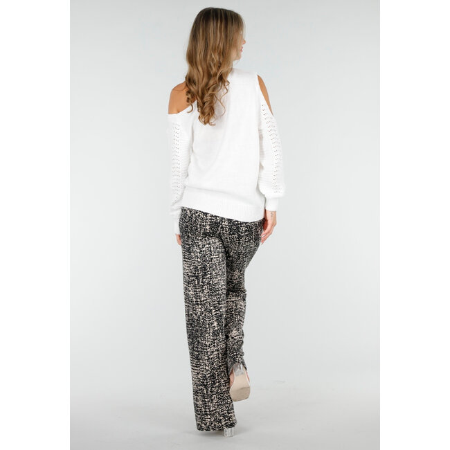 Schwarze weite Hose mit abstraktem Print