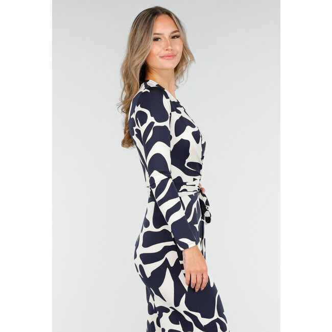 Dark Blue and White Stretch Jumpsuit with Wrap Top