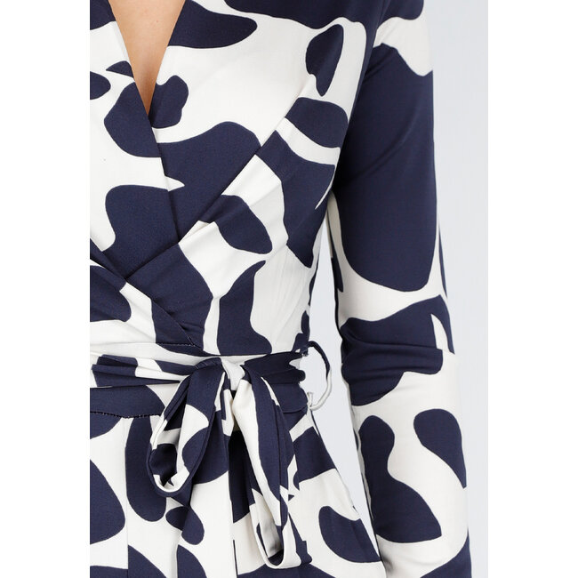 Dark Blue and White Stretch Jumpsuit with Wrap Top