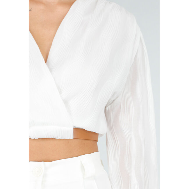 Weiße Crop-Bluse mit V-Ausschnitt und luftigen Ärmeln