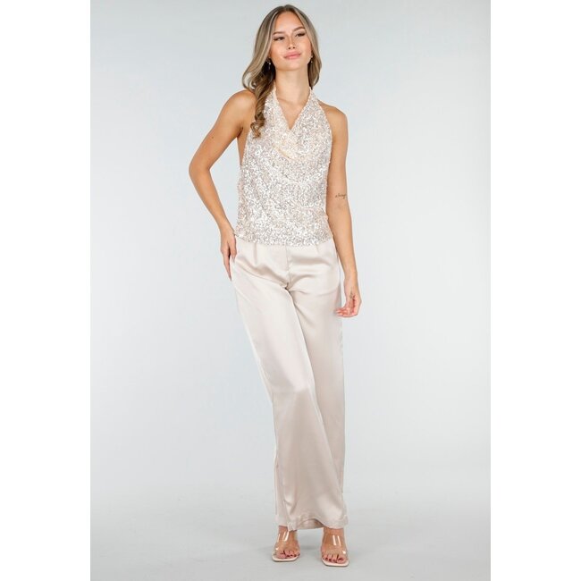 Champagner Pailletten Neckholder-Top mit Wasserfallausschnitt