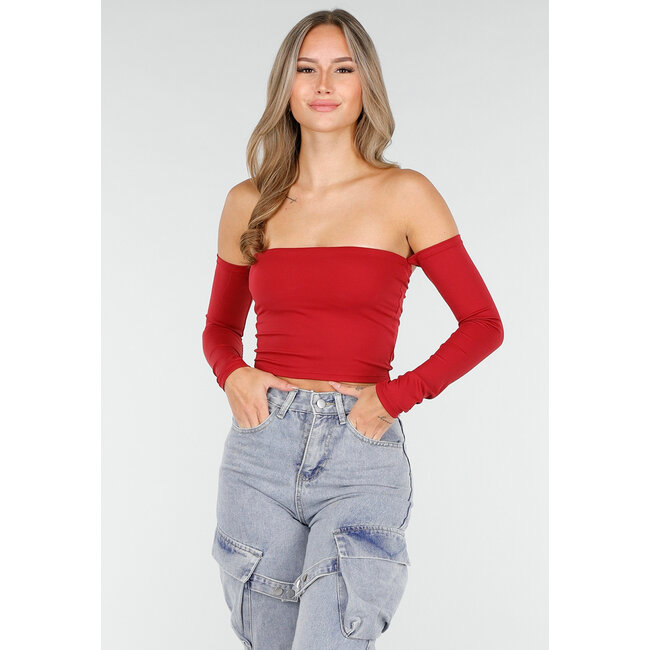 Off Shoulder Top mit langen Ärmeln in Rot