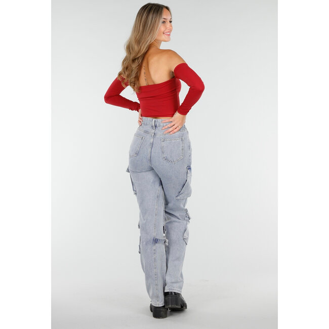 Off Shoulder Top mit langen Ärmeln in Rot