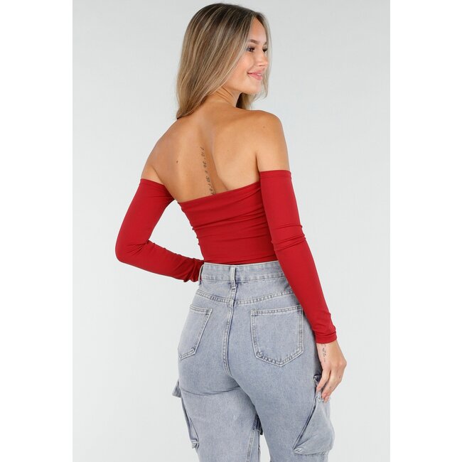 Off Shoulder Top mit langen Ärmeln in Rot