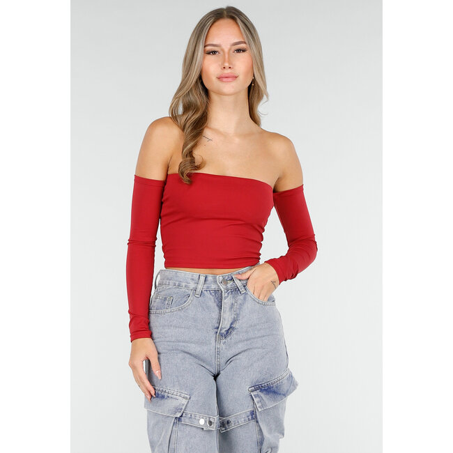 Off Shoulder Top mit langen Ärmeln in Rot