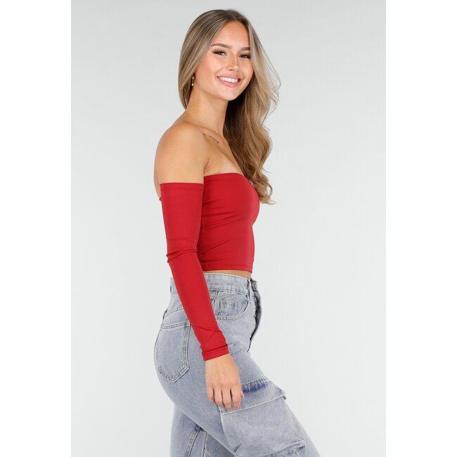 Off Shoulder Top mit langen Ärmeln in Rot