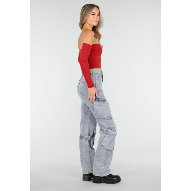 Off Shoulder Top mit langen Ärmeln in Rot